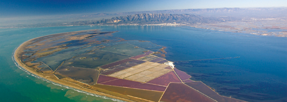 fotografia aèria de les Salines de la Trinitat, al Delta de l'Ebre